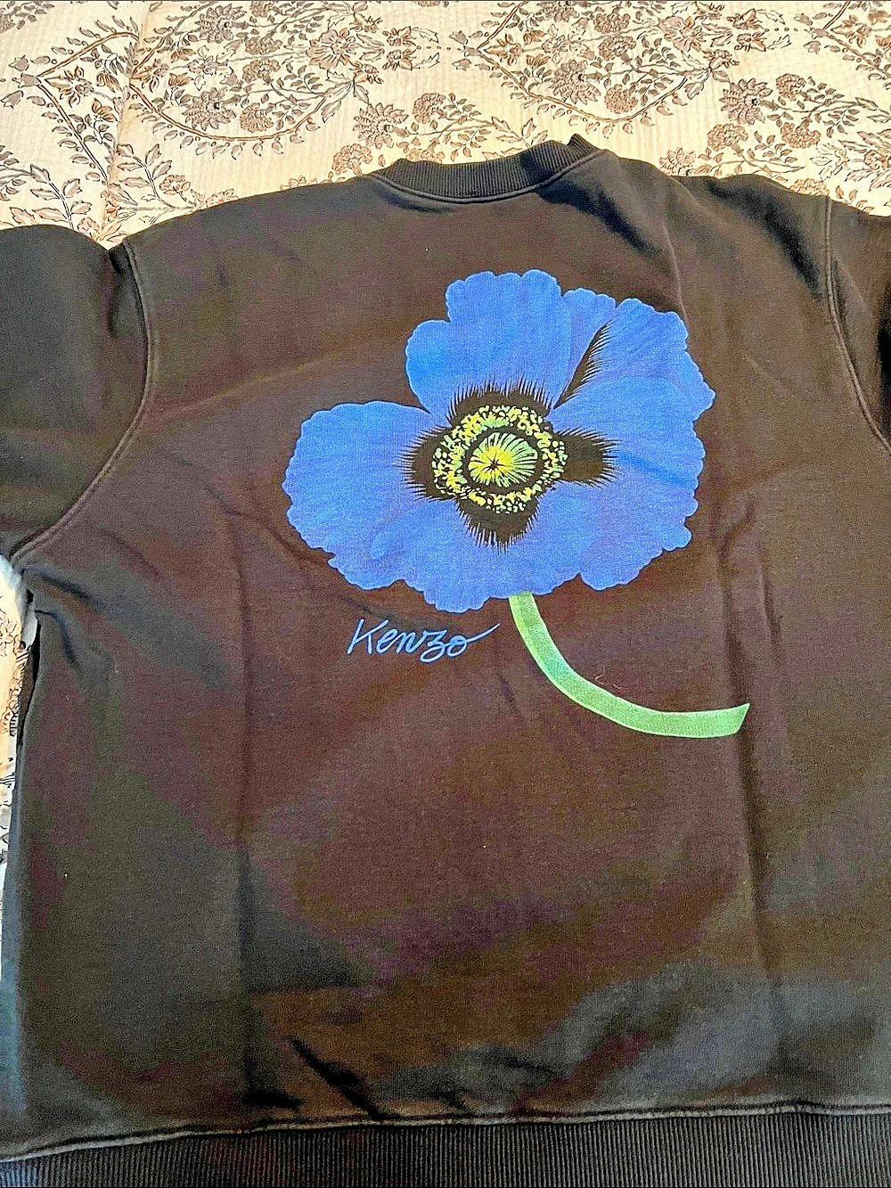 Kenzo Floral Graphic Sweatshirt in Black & Blue Size XL Like New